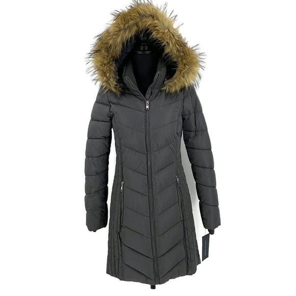 Tommy Hilfiger Gray Winter Coat Puffer Jacket Removable Fur Hood